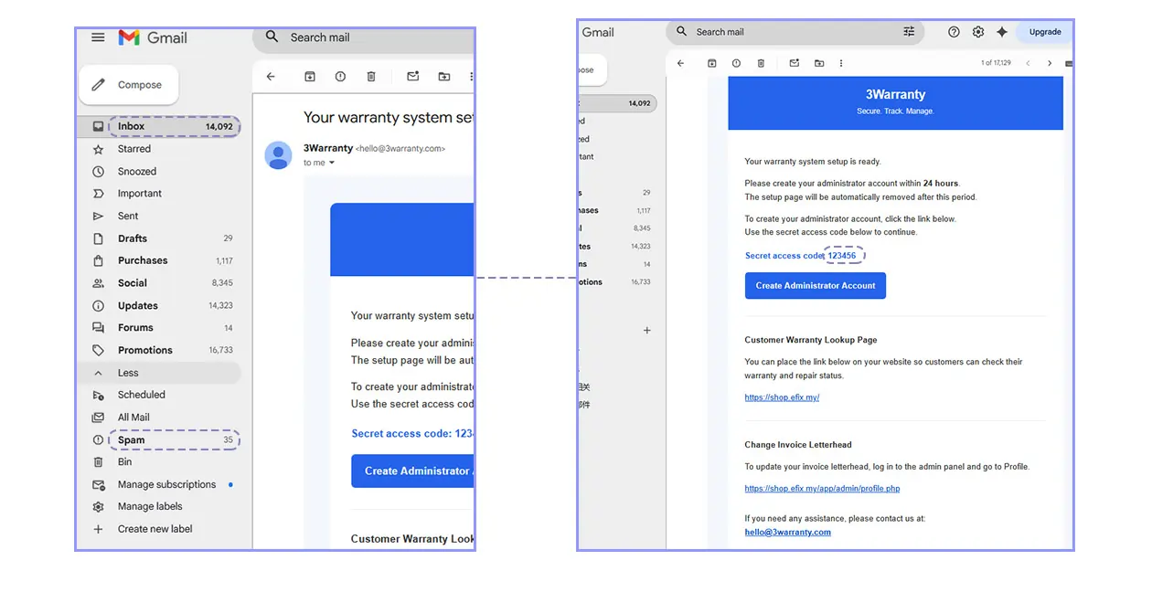Quick start email preview