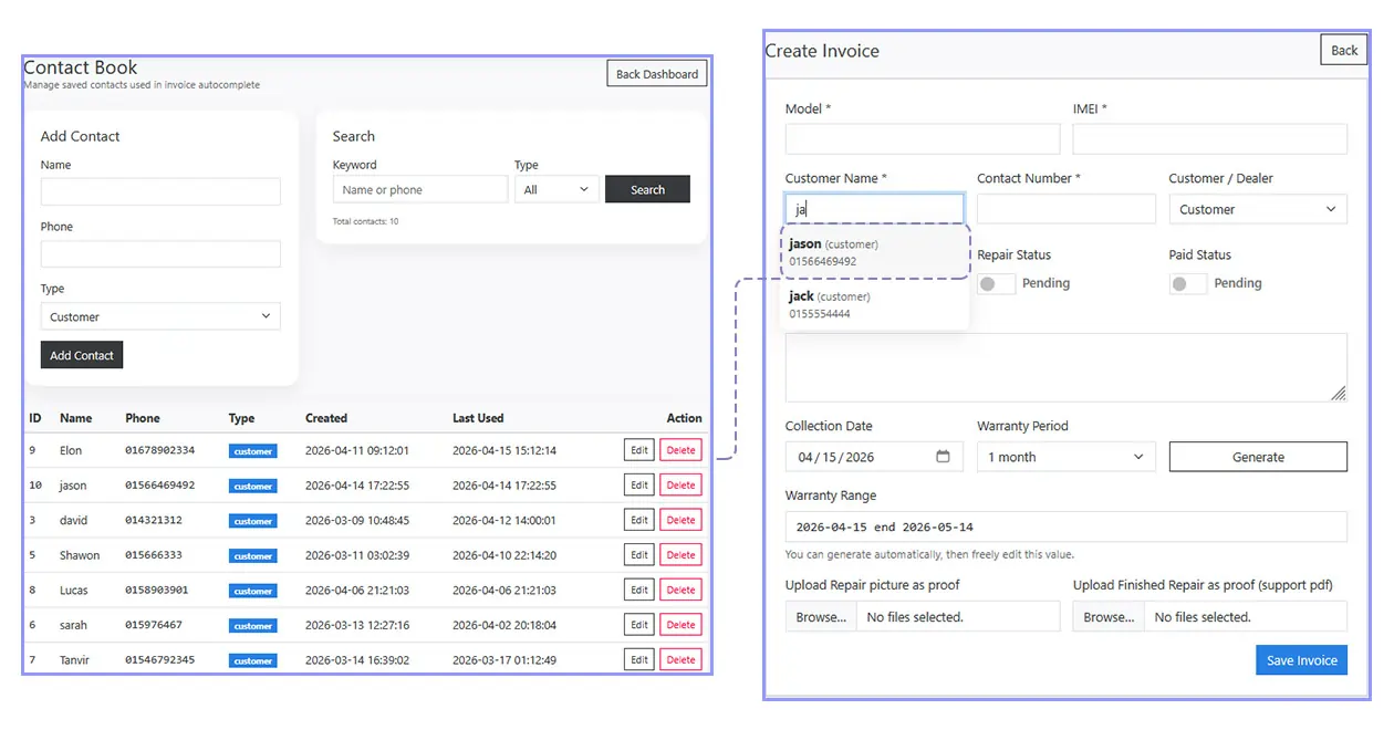 Contact book automatic saving