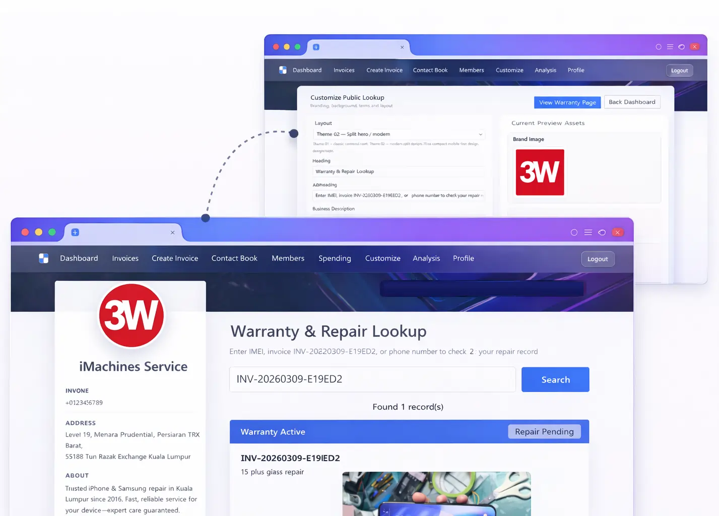 Warranty lookup page preview